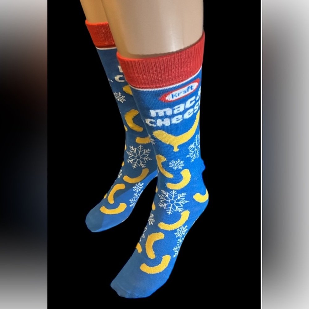 Christmas Kraft Mac & Cheese Novelty Socks Unisex Red, Yellow, Blue